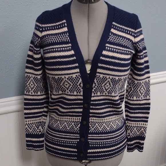 Madewell Sweaters - Madewell 100%Merino Wool Navy and Cream Striped Cardigan, Farm, Vacation, Y2K